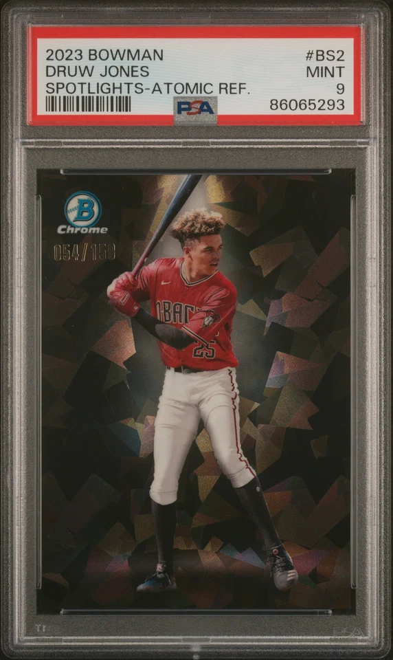 Druw Jones 2023 Bowman Spotlights Atomic Refractor Card /150 #BS-2 PSA 9 MINT - Image 1 of 2