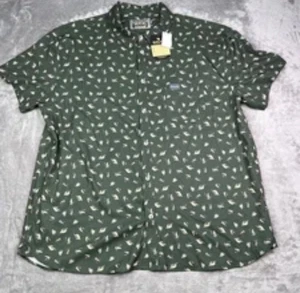 Camicia uomo Burlebo verde pesca a mosca esca stampa bottoni SS tg. S NUOVO OTF-OG - Foto 1 di 2