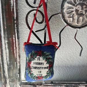 VINTAGE Handmade CROSS STITCH Soft Stitchery Merry Christmas Door Hangar - Picture 1 of 4
