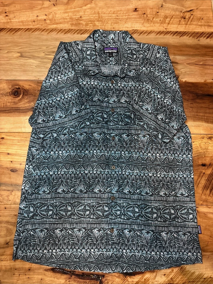 Camisa de Campamento Patagonia Vintage Abotonada Para Hombre L Azul Geo Algodón Grande Foto 1 de 4