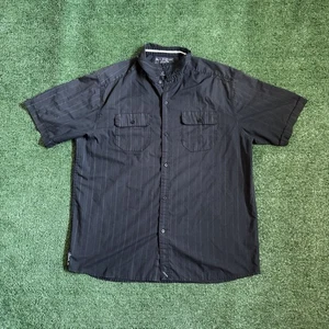 Y2K Quicksilver Black/Dark Grey Striped Short Sleeve Black Button-Up Men's XXL - Picture 1 of 8