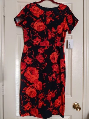 Vestido Vaina En Focus Studio Rojo Floral 14 Cinturón Elegante Elastizado Nuevo con Etiquetas Foto 1 de 4