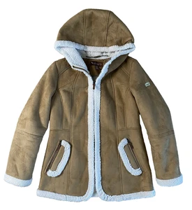 Koolaburra by UGG S Small Khaki Camel Solid Hooded Faux Fur Suede Coat Jacket - Picture 1 of 21