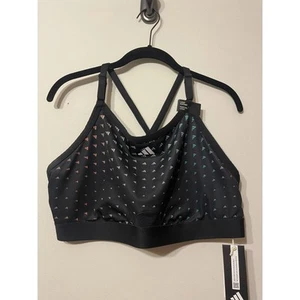Adidas Womens Sports Training Bra Black Size 2X Aero React Light Support - Picture 1 of 5