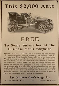 Automobile Wayne 1907 - Belle publicité noir et blanc RARE voiture sans offre. SHP gratuit - Photo 1/3