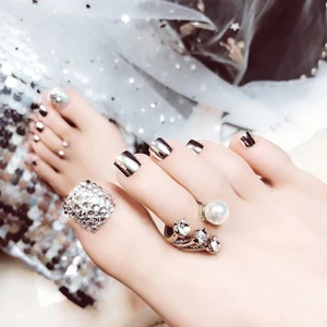 24pcs/Set Sparkling Foot Decal Artificial Toenails Tips Natural Fake Nails Full - Picture 1 of 11