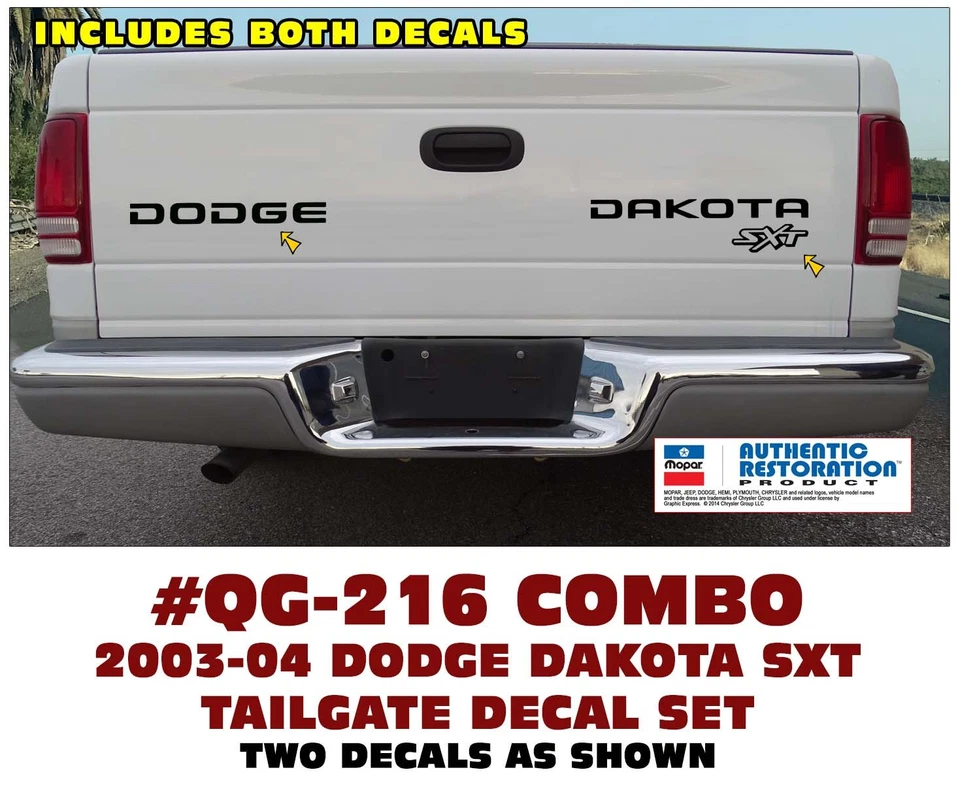 QG-216 2003 2004 DODGE DAKOTA SXT - JUEGO DE CALCOMANÍAS CON NOMBRE DE PORTÓN TRASERO - CON LICENCIA - COMBO Foto 1 de 1