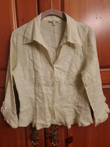 Un 1 Deux 2 Trois 3 Green 100%   Linen 3/4 Sleeves Top SIZE F 40 D/3 38 E 42 - Picture 1 of 9