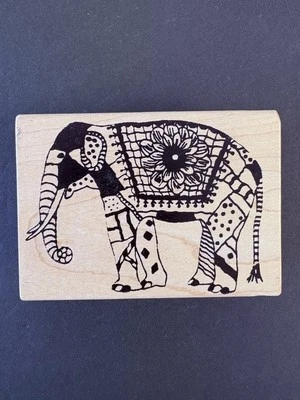 Sello de goma floral de medios mixtos collage de elefante magenta 1000,7 Foto 1 de 4