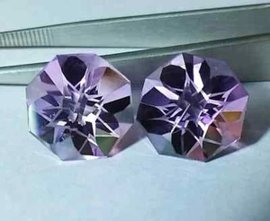 Ohrring Set Rosa Amethyst Achteck Edelstein 12 x 12 x 8 mm Fantasy Schliff - Bild 1 von 10