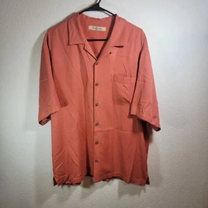 Tommy Bahama Men's Button Down Shirt Size Large L 100% Silk Orange Short Sleeve - Picture 1 of 14