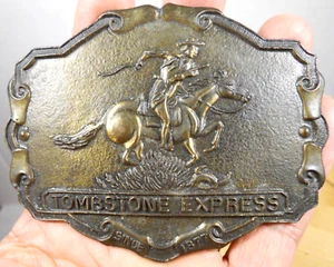 vintage Tombstone Express Arizona metal belt buckle horse rider cowboy western - Picture 1 of 7