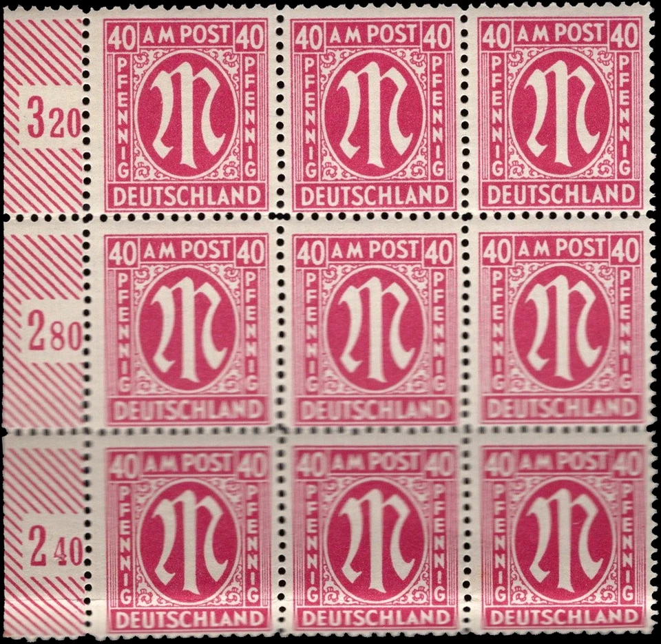 SAVOYSTAMPS - Germany-Allied Issued Occupational Post WWll-40 P-Block of 9- MINT - Image 1 of 1