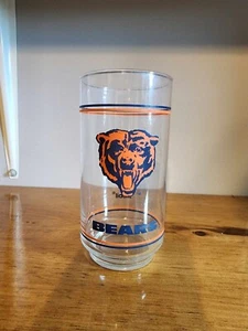 Vintage Chicago Bears NFL Mobil Drinking Glass Orange Bear Football - Picture 1 of 2