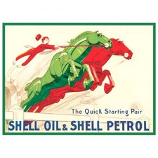 Red Hot Lemon Tinplate Metal Wall Sign Shell Mechanical Horses 410 x 300mm