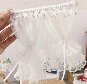 Miniature Dollhouse Curtain Rod With White Lace Curtains 1:12th Scale - Picture 1 of 8