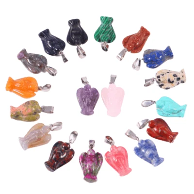 Natural stone Angel Carving pendant healing crystal reiki Charms Beads 24pcs - Image 1 of 4