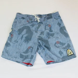Kanvas by Katin Surf Board Shorts 34 Hula Girl USA MADE Snap Button Fly Trunks - Picture 1 of 15