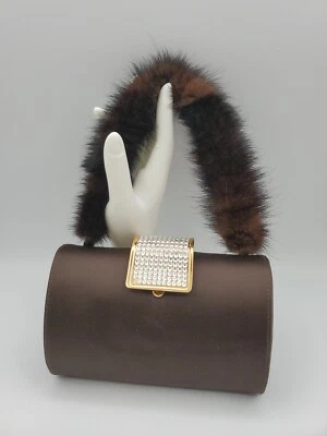 Cartera sin asas Mitchie de diseñador para mujer marrón dorado cristal asa de piel  Foto 1 de 4