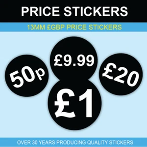 £ Black Price Stickers - 13mm - Picture 1 of 55