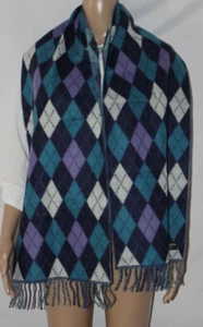 Unbranded Scarf Blue Purple White Argyle Fringe 100% Cashmere Scotland - Picture 1 of 4