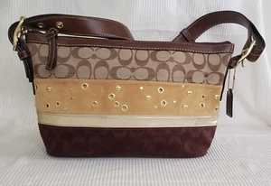 VTG Coach Signature Bag Purse Tri Color/Materials Adj Strap F13078 Rare New - Picture 1 of 9