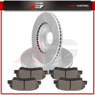 Fits Kia Forte5 2014-2016 EX Drilled Front Brake Rotors Discs And Ceramic Pads - Image 1 of 4