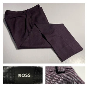 Hugo Boss Recent Dress Pants H-Genius-MM-224 Eggplant Wine Wool Slim 34 - Picture 1 of 18
