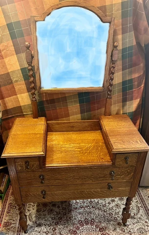 Antique Barley Twist Tiger Oak Dressing Table, c. Early 1900s- LOCAL PICKUP ONLY Cover