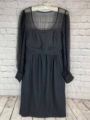 Emanuel Ungaro Paris Womens Euro Size 40 Black Red Pinstripe Sheer Top Dress Euc - Image 1 of 4