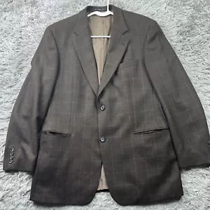 HUGO BOSS 44R Brown Windowpane  Cashmere Virgin Wool GALILEI Blazer Jacket Act45 - Picture 1 of 14