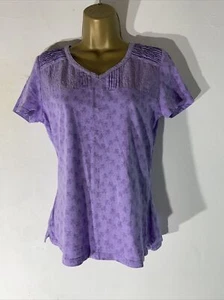 Damen-T-Shirt Per Una M&S UK 10 lila Muster kurzärmelig V-Ausschnitt Freizeit Jersey - Bild 1 von 6