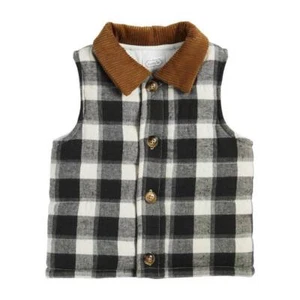 Mud Pie Black & White Buffalo Plaid Flannel Vest Corduroy Collar 24M/2T-3T 4T-5T - Picture 1 of 1
