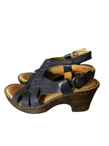 BORN Handcrafted Blue Leather Crossover Strap Wedge Platform Sandals Size 8M - Picture 1 of 11