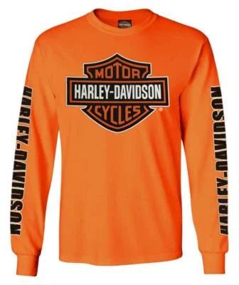 Harley-Davidson Men's Bar & Shield Long Sleeve Crew-Neck Shirt, Safety Orange - Image 1 of 2