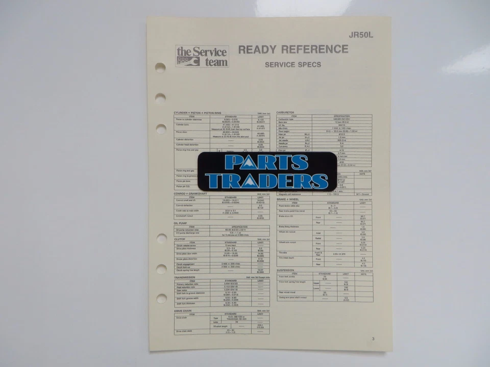 Suzuki Quick Reference Service Manual Data Sheet JR50 JR50L 90 1990 — 第 1/1 张图片