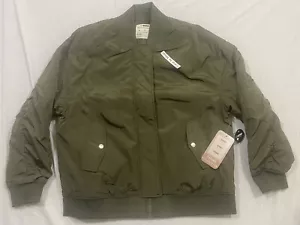 Ci Sono Cropped Bomber Jacket Woman’s size M Olive Green Zip Snaps Cuffs NEW - Picture 1 of 5