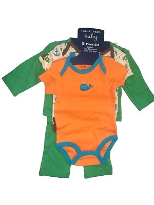 Falls Creek 男宝宝服装海盗尺寸 0-3 个月 5 件套全新 — 第 1/4 张图片