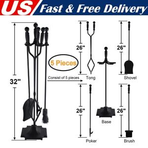 5Pcs Fireplace Tools Set Wrought Iron Fire Place Accessories Tools with Handles