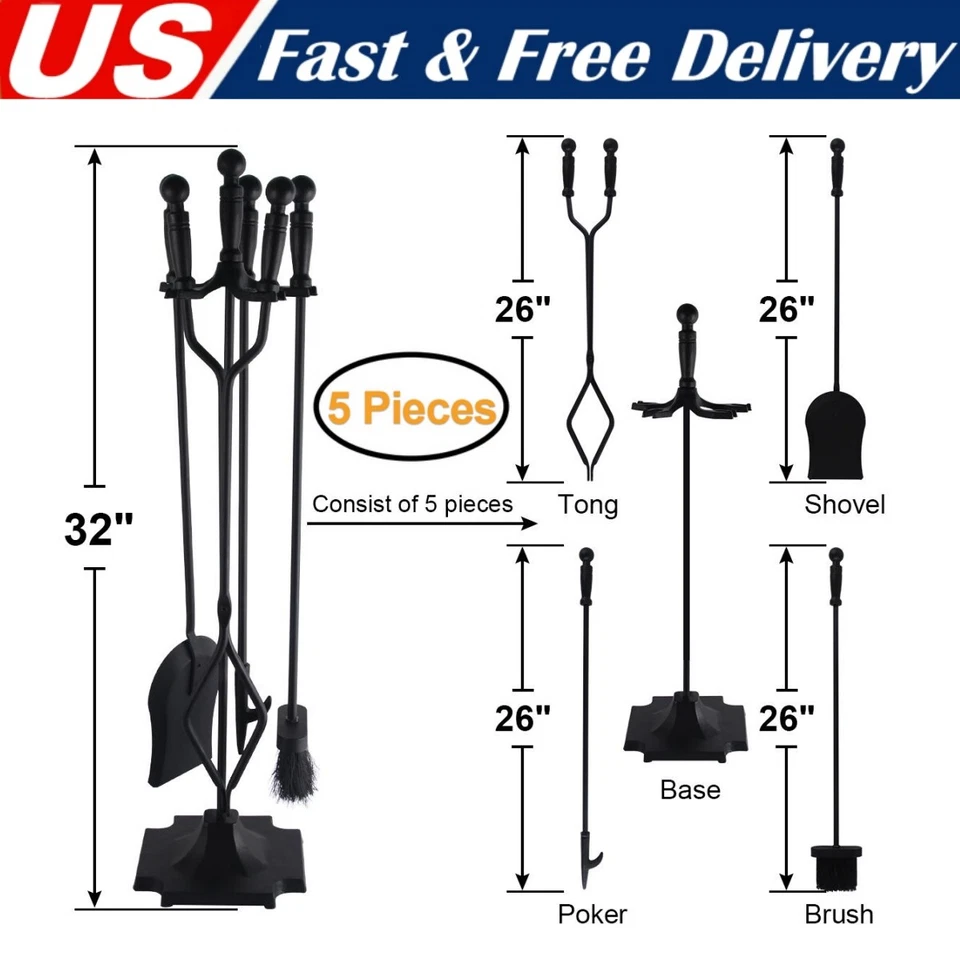 Juego de herramientas para chimenea de hierro forjado de 5 piezas accesorios para chimenea herramientas con asas Foto 1 de 4