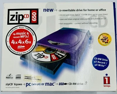 Iomega Zip CD 650 Reader CD-R/RW External USB Drive Only (Recordable) TESTED - Image 1 of 4
