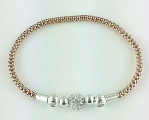Rose Gold Plated 925 Sterling Silver Stretch Mesh Bracelet with Crystal Ball - Picture 1 of 3