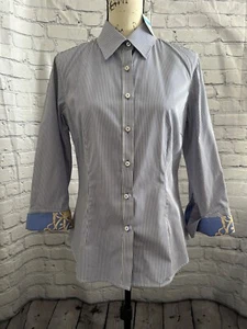 Neu mit Etikett J. McClaughlin Whitney blau gestreiftes Baumwollhemd Top Größe 8 - Bild 1 von 5