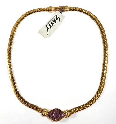 SWAROVSKI Amethyst Crystal Gold Tone Chain Necklace ~ 16 Inch NOS New with Tags - Image 1 of 4