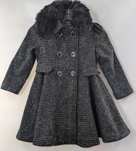 Rothschild Black Sparkle size XS 6/6X Plaid Coat Removable Faux Fur Collar - Picture 1 of 14