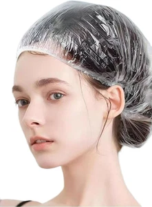 100Pcs Disposable Shower Caps Plastic Clear Hair Cap Thick Waterproof Bath Caps - Picture 1 of 8