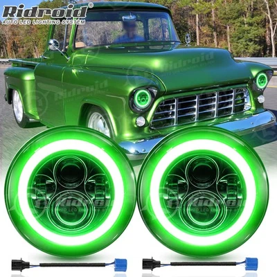 For Chevy Pickup Truck 3100 Pair 7" Inch LED Headlight Projector with Green Halo Foto 1 de 4