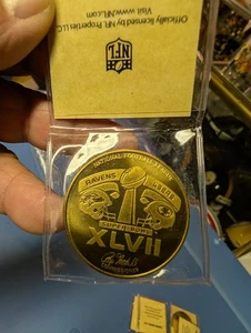 Super Bowl XLVII 47 moneta commemorativa placcata oro flip corvi vs 49ers - Foto 1 di 2