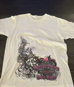 Anvil Women Myrtle Beach 2015 Bike Rally Graphic White T Shirt Size Large - Picture 1 of 10
