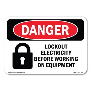 Lockout Electricity Before Working ANSI Danger Sign Metal Plastic Decal - Picture 1 of 5